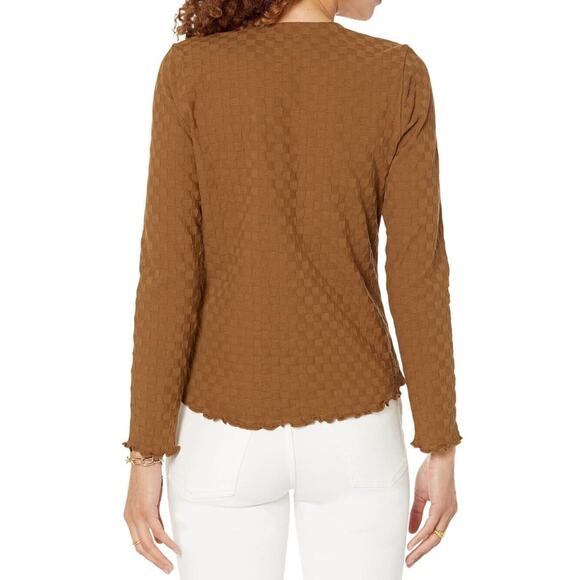 Madewell NWT V-Neck Brown Checkerboard Jacquard Cardigan Size small - Picture 3 of 16